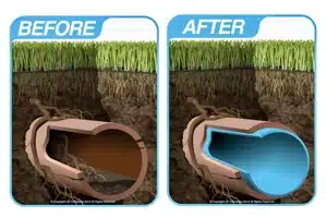 Option One Plumbing Pipe Burst Trenchless Sewer Repair before and after